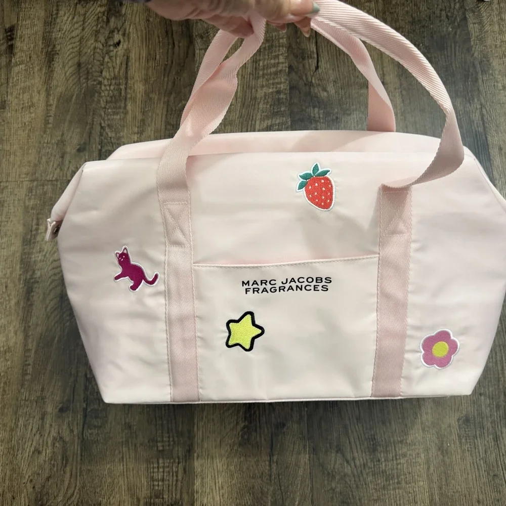 NWT Marc Jacobs Fragrances Pink Duffel Bag Star Cat Strawberry Appliqué Patches - Picture 5 of 11